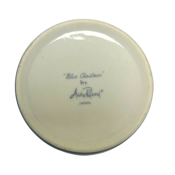 Vintage Andre Richard Blue Christmas Cup & Plate Set Snow Gold Trees Japan - Picture 6 of 10